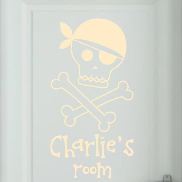 Personalised Pirate Skull and Bones Door Room Wall Sticker Maturi Colour: Beige, Customize: Yes on Productcaster.