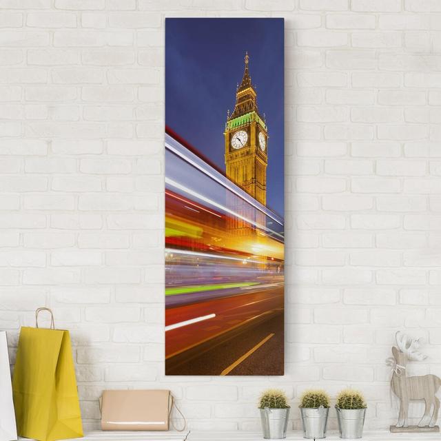 Leinwandbild Traffic by London's Big Ben at Night East Urban Home Größe: 120 cm H x 40 cm B x 2 cm T on Productcaster.