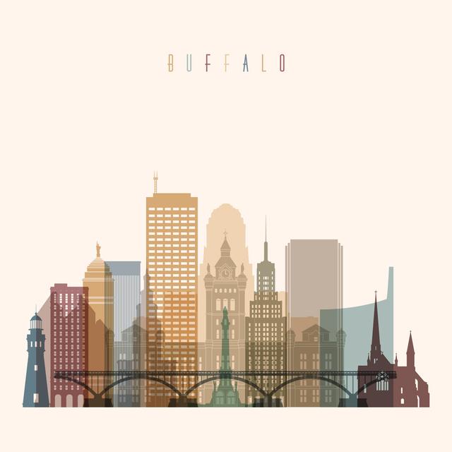 Transparent Style Buffalo State New York Skyline by Greens87 - Wrapped Canvas Painting Ebern Designs Size: 30cm H x 46cm W x 3.8cm D on Productcaster.