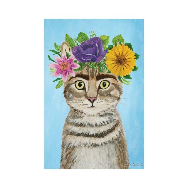 Frida Kahlo Cat Blue by Coco de Paris - Wrapped Canvas Painting Print Happy Larry Size: 101.6cm H x 66.04cm W x 1.91cm D on Productcaster.