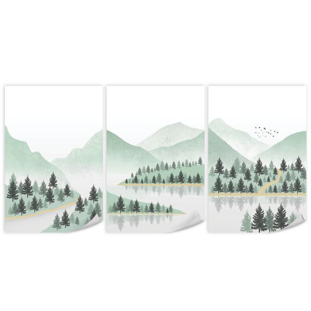 Summer Wilderness - 3 Piece Graphic Art Set on Canvas Clock Canvas Format: Unframed, Size: 100cm H x 225cm W x 0.1cm D on Productcaster.