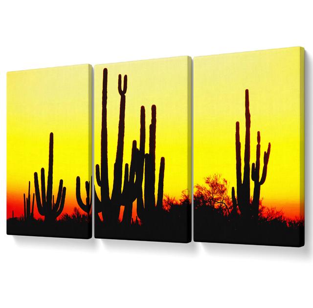 Desert Cactus Sunrise - 3 Piece Wrapped Canvas Graphic Art Gracie Oaks Size: 101.6cm H x 203cm W on Productcaster.