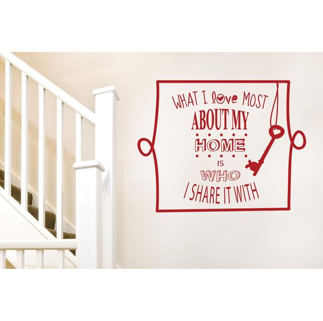 What I Love Most About My Home Is Who I Share It With Wall Sticker Happy Larry Colour: Dark Red, Size: Large on Productcaster.