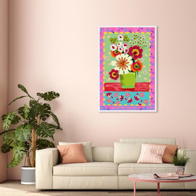 Floral And Botanical Colorful Bright Flower Bouquet, Modern Pink Framed Wall Art Print For Living Room Oliver Gal Frame Colour: White, Size: 137.16cm on Productcaster.