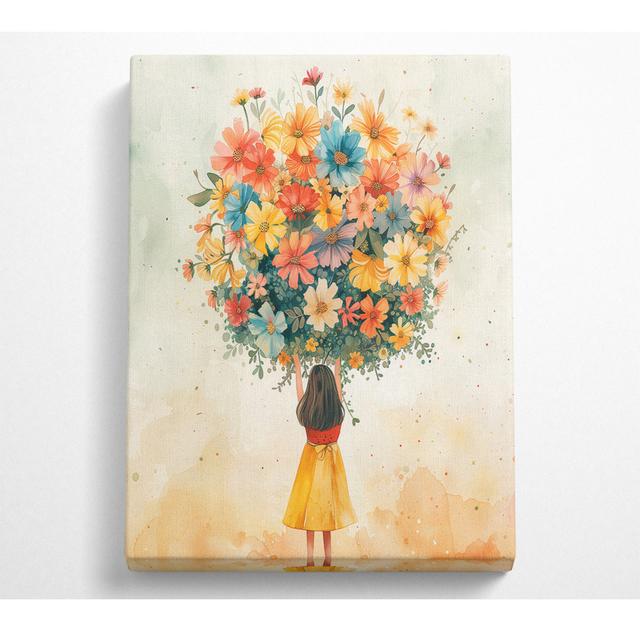 Bunches Of Flowers Girl - Wrapped Canvas Art Prints Bright Star Size: 121.9cm H x 81cm W x 10cm D on Productcaster.