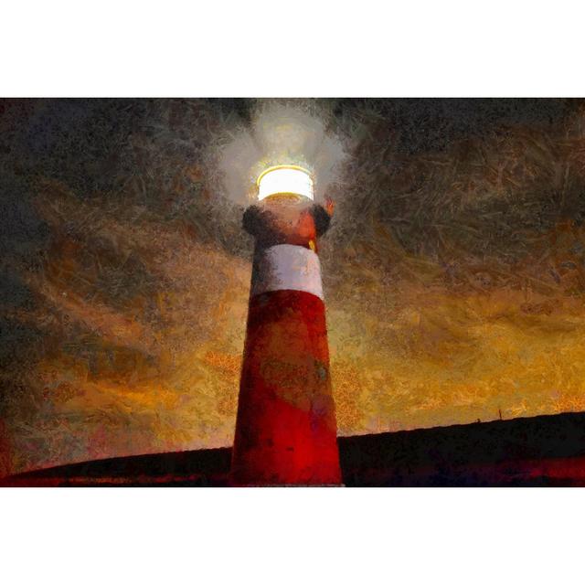 Painted Red Lighthouse in Dark - Wrapped Canvas Painting Breakwater Bay Size: 61cm H x 91cm W x 3.8cm D on Productcaster.