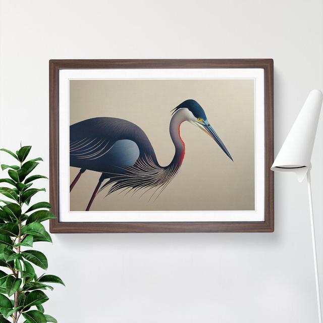 Bold Heron Bird - Picture Frame Graphic Art House of Hampton Size: 34cm H x 46cm W x 2cm D, Frame Colour: Walnut Framed on Productcaster.