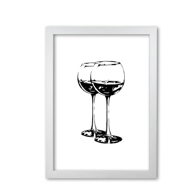 Black Wine Glasses - Graphic Art on Paper East Urban Home Format: White Grain Frame, Size: 60 cm H x 42 cm W x 5 cm D on Productcaster.