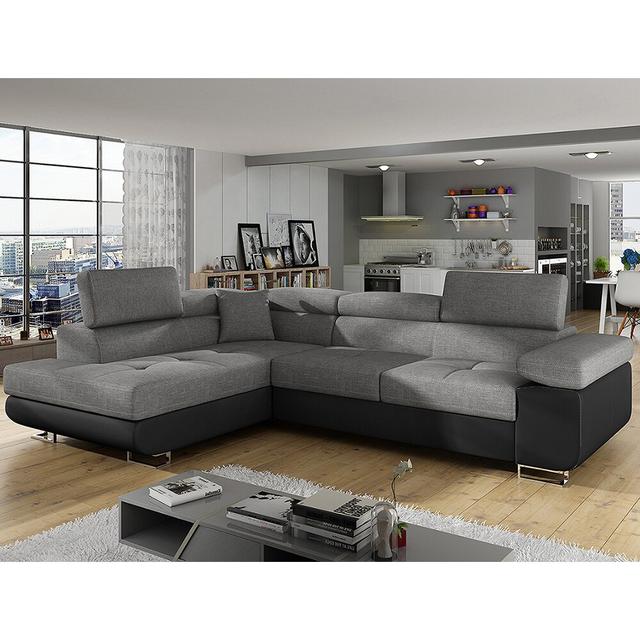 Ecksofa Clinger mit Bettfunktion Hashtag Home Ausrichtung: Links ausgerichtet, Polsterfarbe: Grau/ Schwarz on Productcaster.