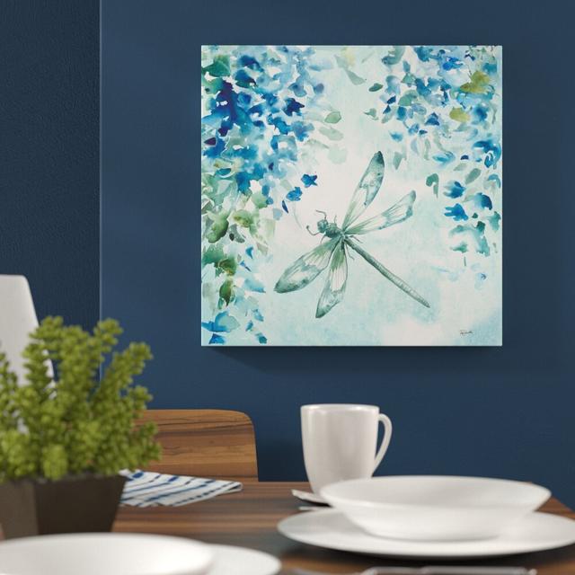 'Wisteria and Dragonfly II' by Tre Sorelle Studios Watercolour Painting Print on Wrapped Canvas East Urban Home Size: 76.2cm H x 76.2cm W on Productcaster.