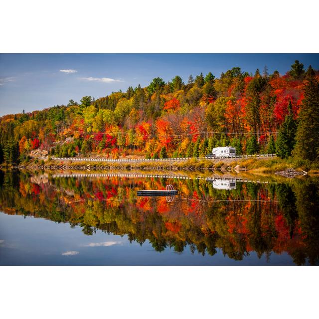 Highway Through Fall Forest - Wrapped Canvas Print Union Rustic Size: 61cm H x 91cm W x 3.8cm D on Productcaster.