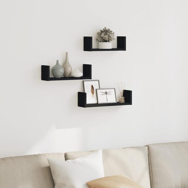 Abdulkadir 3 Piece Solid Wood Floating Shelf Set Latitude Run Finish: Black, Size: 10.5cm H x 40cm W x 10cm D on Productcaster.