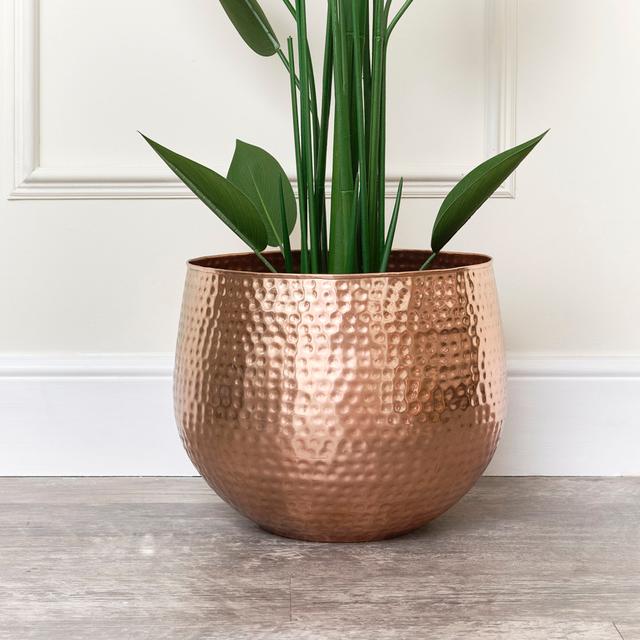 Gold Hammered Metal Planter Bloomsbury Market Size: 35cm H x 40cm W x 40cm D, Colour: Copper on Productcaster.