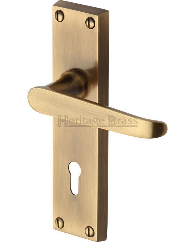 Heritage Door Handle Lever Lock Victoria Design (Set of 2) Heritage Brass Finish: Antique Brass on Productcaster.