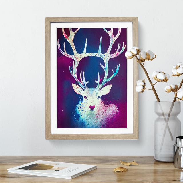 Colourful Stag Art No.4 Abstract Latitude Run Frame Colour: Oak Framed , Size: 40cm H x 60cm W x 2cm D on Productcaster.