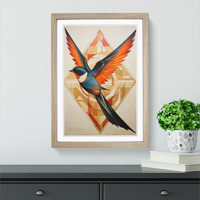 Swallow Geometric - Print Marlow Home Co. Frame Colour: Oak, Size: 64cm H x 46cm W x 2cm D on Productcaster.