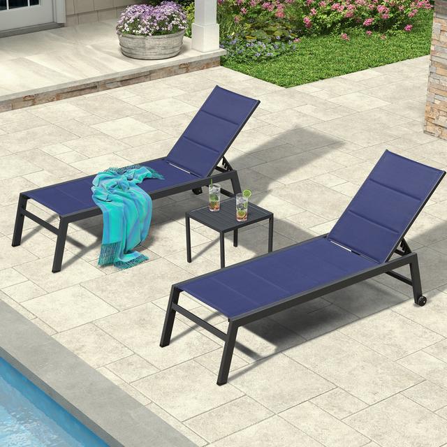 Aki Sun Lounger Set with Table Blue Elephant Colour (Fabric): Navy Blue on Productcaster.