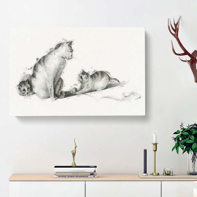 Cat Playing with Kittens by Gottfried Mind - Wrapped Canvas Drawing Print East Urban Home Size: 40cm H x 60cm W x 3cm D on Productcaster.