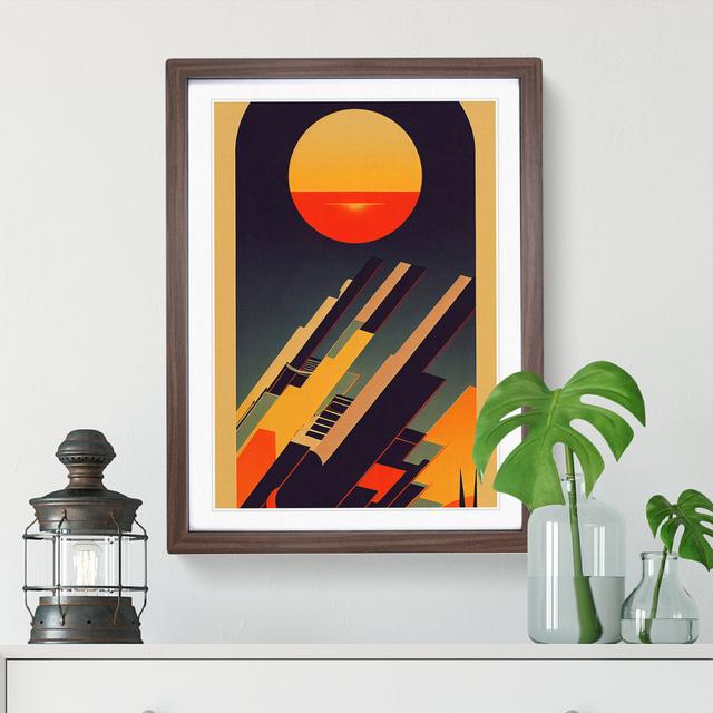 XV1022-3815X Retro Sunset Art No.2 - Picture Frame Graphic Art George Oliver Size: 64cm H x 46cm W x 2cm D, Format: Walnut on Productcaster.