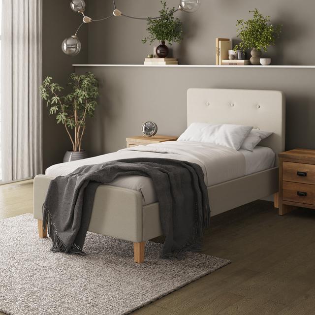 Elinor Upholstered Bed Frame Hykkon Size: Single (3'), Colour: Grey on Productcaster.