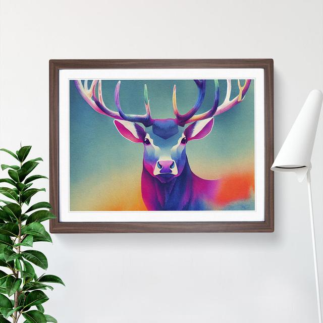 Watercolour Stag Deer Vol.4 Abstract - Single Picture Frame Print Alpen Home Size: 34cm H x 46cm W, Frame Colour: Brown on Productcaster.