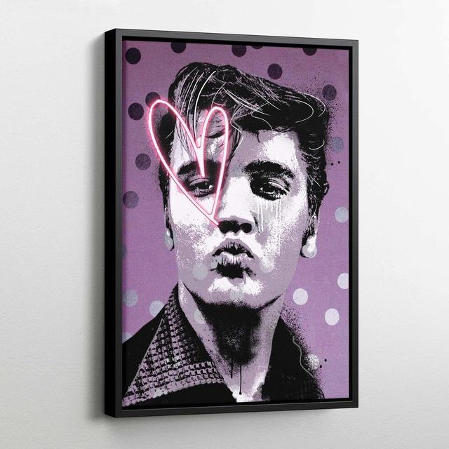 Elvis Neon Heart - Art Prints on Canvas Marlow Home Co. Format: Black Framed, Size: 91cm H x 61cm W x 5cm D on Productcaster.