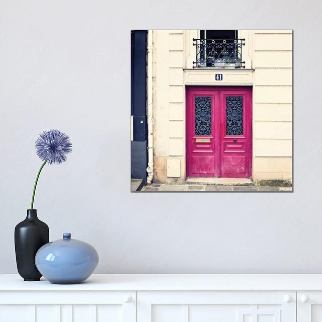 Paris Pink Door by Caroline Mint - Print on Canvas Ebern Designs Format: Wrapped Canvas, Size: 45.72cm H x 45.72cm W x 3.81cm D on Productcaster.