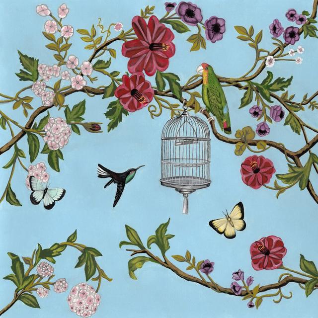 Bird Song Chinoiserie I by Naomi McCavitt - Wrapped Canvas Painting Brambly Cottage Size: 91cm H x 91cm W on Productcaster.