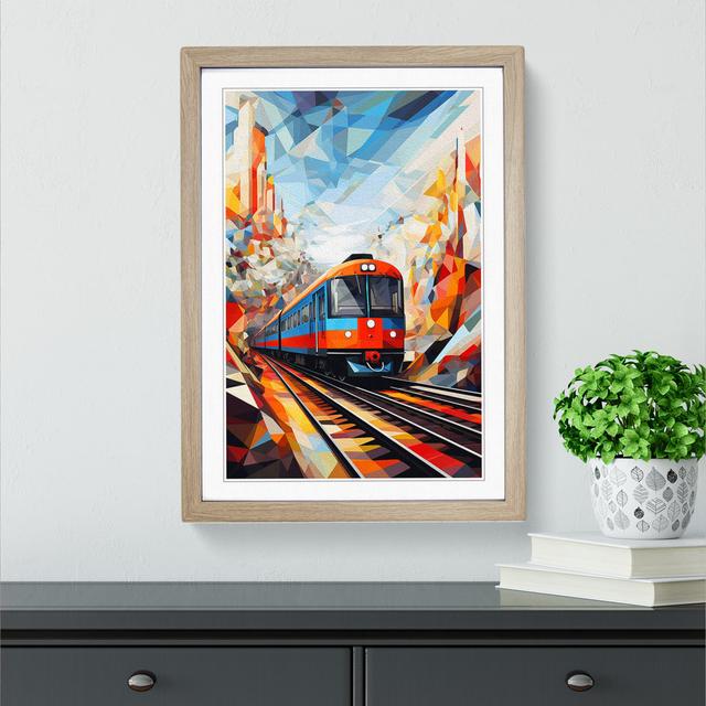 Train Geometric - Single Picture Frame Print on Wood Marlow Home Co. Format: Oak Framed, Size: 46cm H x 34cm W on Productcaster.