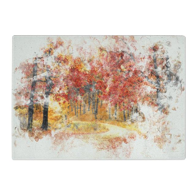 Tempered Glass Path Through the Forest at Autumn Chopping Board East Urban Home Size: 28.5 cm x 39 cm on Productcaster.