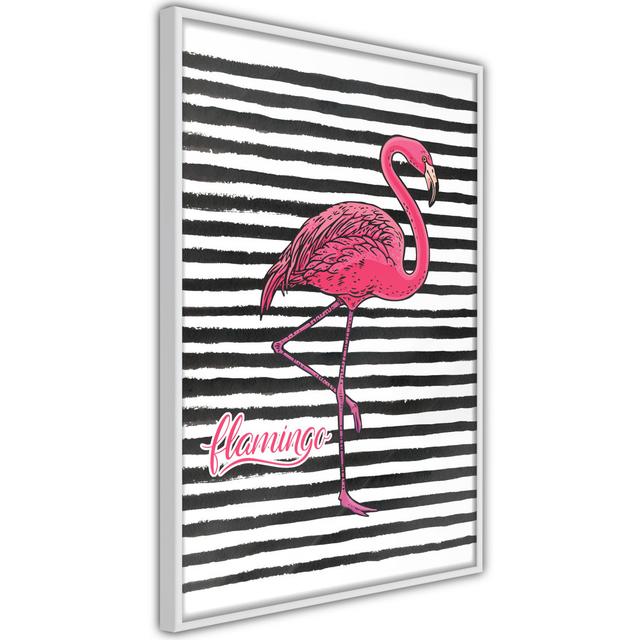 Gerahmtes Poster Flamingo auf gestreiftem Hintergrund Sansibar Home Rahmenauswahl: Schwarzer Rahmen, Größe: 60 cm H x 40 cm B x 2 cm T on Productcaster.