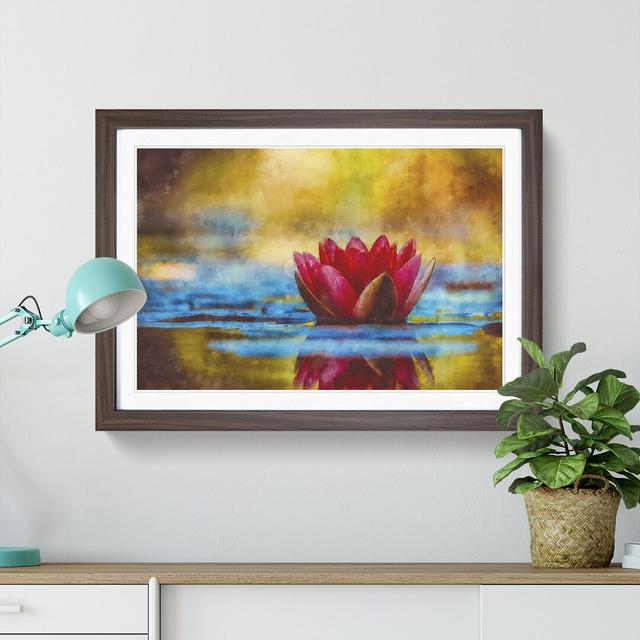 Pink Water Lily Flower - Picture Frame Painting Print East Urban Home Size: 62cm H x 87cm W x 2cm D, Format: Walnut on Productcaster.