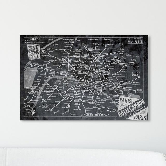 'Metro Map of Paris Dark Rustic' Graphic Art on Wrapped Canvas East Urban Home Size: 50.8 cm H x 76.2 cm W on Productcaster.