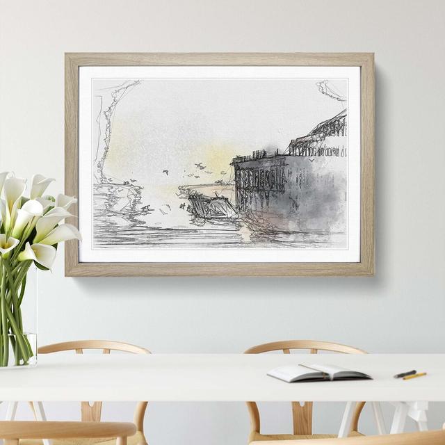 The West Pier on Brighton Beach in Abstract - Picture Frame Graphic Art Print East Urban Home Frame Option: Oak, Size: 50cm H x 76cm W x 2cm D on Productcaster.