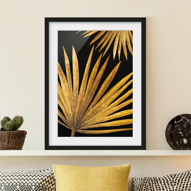 Gold - Palm Leaf on Black - Picture Frame Graphic Art 17 Stories Size: 40cm H x 30cm W x 2cm D, Frame Option: Black Framed on Productcaster.