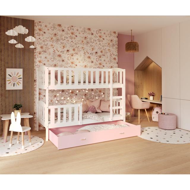 Coomer Bunk Bed with Drawer Harriet Bee Colour (Bed Frame): White/Pink, Size: European Toddler (80 x 160cm) on Productcaster.