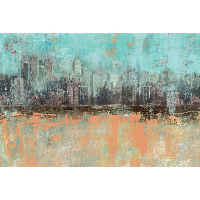 Fading Cityscape Mint Coral - Wrapped Canvas Art Prints Marlow Home Co. Size: 81cm H x 122cm W x 3.8cm D on Productcaster.