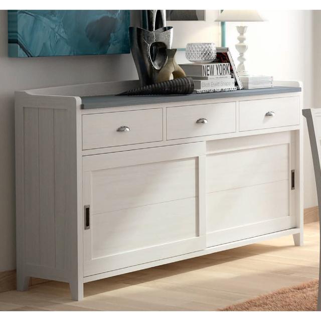 Faraday 2 Door 3 Drawer Sideboard August Grove Finish: Distressed White/Navy Blue on Productcaster.