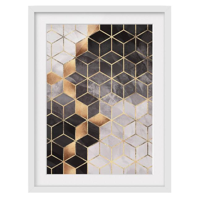 Black White Golden Geometry - Picture Frame Graphic Art Canora Grey Size: 55cm H x 40cm W x 2cm D, Frame Option: White Framed on Productcaster.