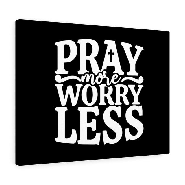 Pray More Worry Less - Wrapped Canvas Print Blue Elephant Size: 61cm H x 76cm W on Productcaster.