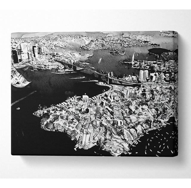 Sydney Harbour Bridge Ariel View B N W - Wrapped Canvas Art Prints Borough Wharf Size: 81cm H x 121.9cm W x 10cm D on Productcaster.