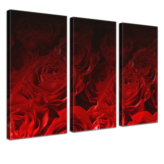 Bed of Roses 3 Piece Graphic Art Print Set on Canvas in Red East Urban Home Size: 80cm H x 120cm W x 4cm D on Productcaster.