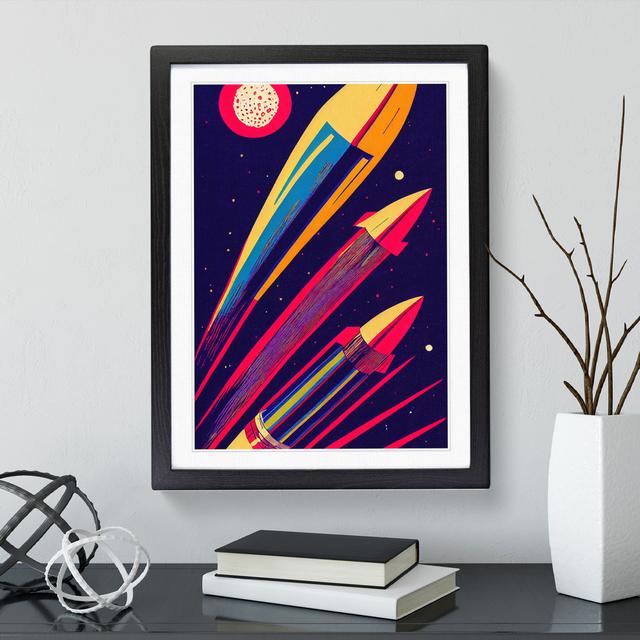 XC1022-3775X Retro Art Spaceship Rockets - Print on Canvas Borough Wharf Format: Black Framed, Size: 34cm H x 25cm W x 3cm D on Productcaster.