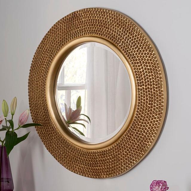 Julien Round Framed Wall Mounted Accent Mirror Etta Avenue Finish: Gold Leaf on Productcaster.