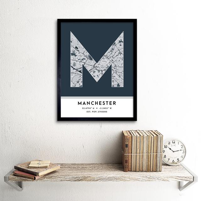 Manchester England United Kingdom City Map Navy - Picture Frame Typography Wee Blue Coo on Productcaster.