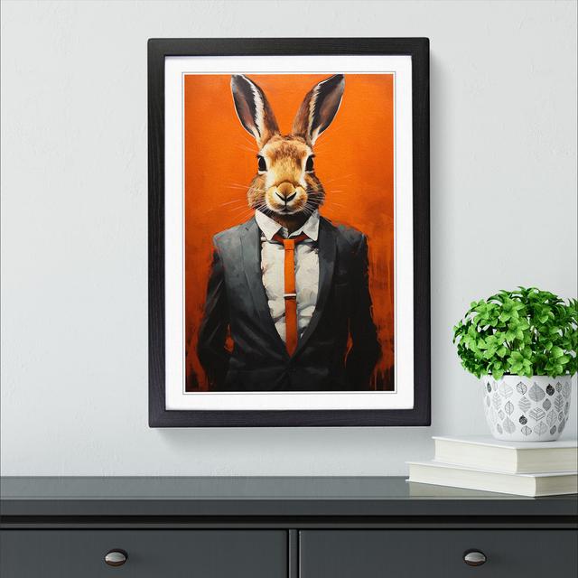 Rabbit in a Suit Painting No.6 Happy Larry Size: 34cm H x 25cm W x 2cm D, Frame Colour: Black on Productcaster.