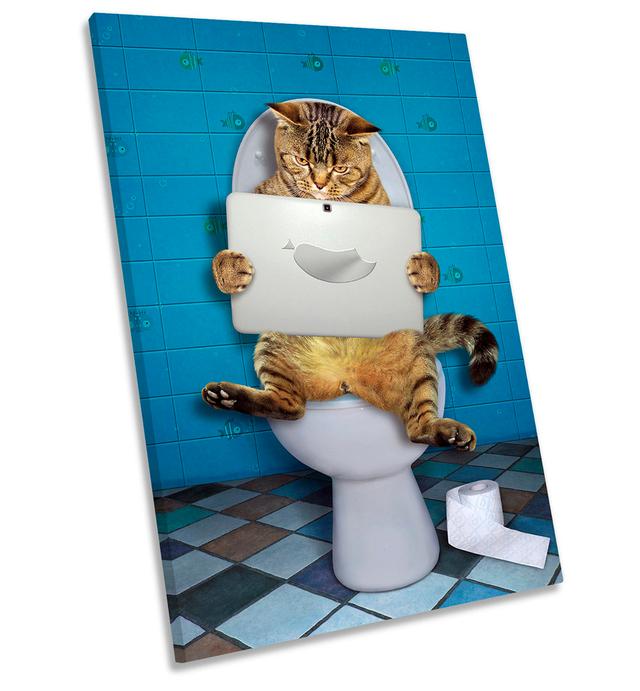 Funny Cat Toilet Bathroom - Wrapped Canvas Photograph Maturi Size: 45.7cm H x 30.5cm W x 2cm D on Productcaster.