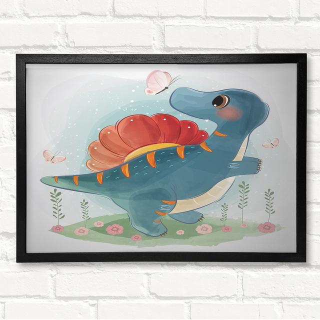 The Little Cute Dinosaur Butterfly Framed Print Happy Larry Size: 21cm H x 29.7cm W on Productcaster.