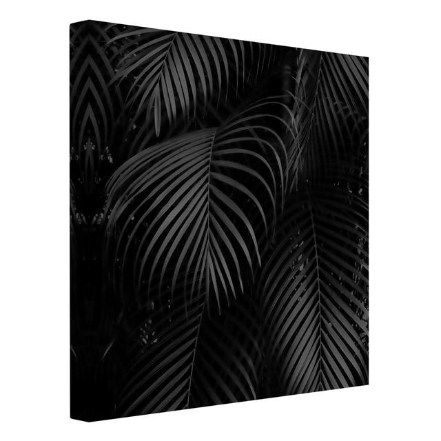 Black Palm Fronds - Wrapped Canvas Graphic Art Bay Isle Home Format: 260g/m² Canvas, Frame Option: Grey, Size: 80cm H x 80cm W on Productcaster.