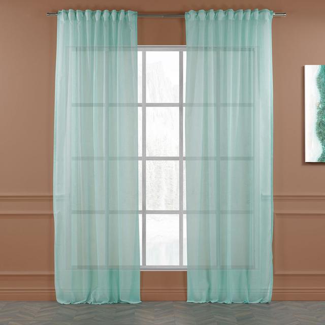 Extra Long & Extra Wide Faux Linen Sheer Curtain Panels (Set of 2) Lilijan Home & Curtain Panel Size: 140cm Width x 245cm Drop, Curtain Colour: Teal G on Productcaster.